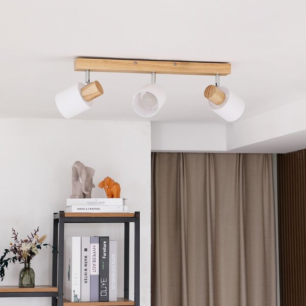 Stropní Lampa Lindby, Wanessa, stmívatelné, Dřevo, Obývací pokoj, Dřevo, Moderní