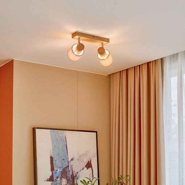 Stropní Lampa Lindby, Wanessa, stmívatelné, Dřevo, Obývací pokoj, Dřevo, Moderní
