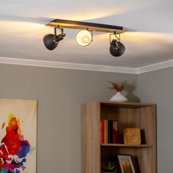 Stropní Lampa Lindby, Aylis, stmívatelné, Černá, Obývací pokoj, Kov, Industriální design