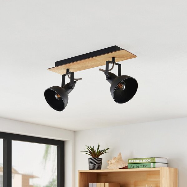 Stropní Lampa Lindby, Aylis, stmívatelné, Dřevo, Obývací pokoj, Kov, Industriální design