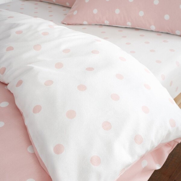 Bílé/růžové napínací flanelové prostěradlo 135x190 cm Polka Dot – Catherine Lansfield