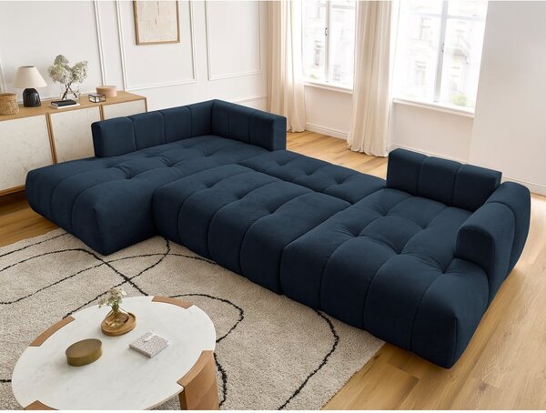 Tmavě modrá rozkládací/s úložným prostorem rohová pohovka (levý roh/do "U") Fuji – Bobochic Paris