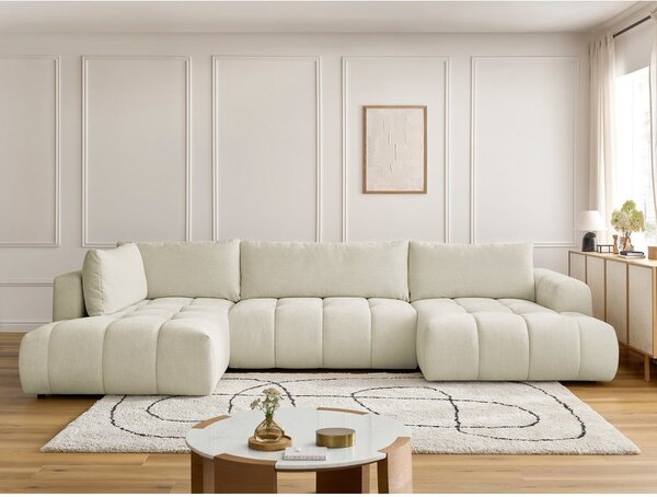 Béžová rozkládací/s úložným prostorem rohová pohovka (levý roh/do "U") Fuji – Bobochic Paris