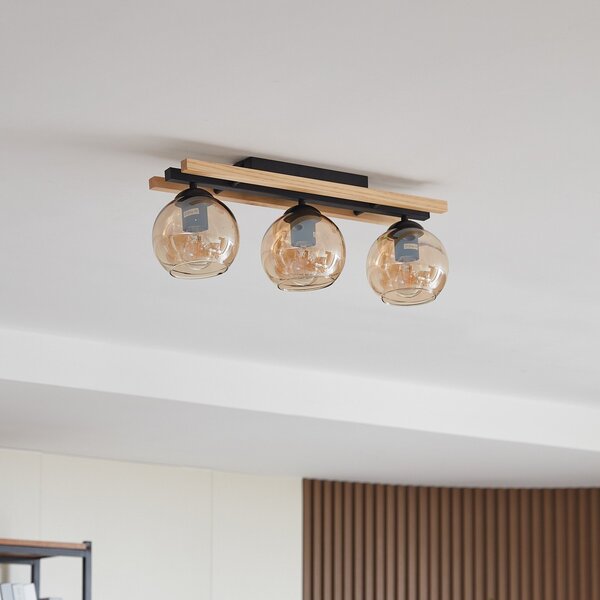 Stropní Lampa Lindby, Enrique, stmívatelné, Černá, Jídelna, Dřevo, Moderní