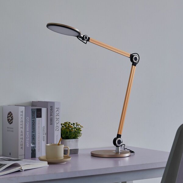 Stolní lampa Lindby, Nyxaris, stmívatelné, Zlatá / mosazná, Pracovna, Plast, Moderní