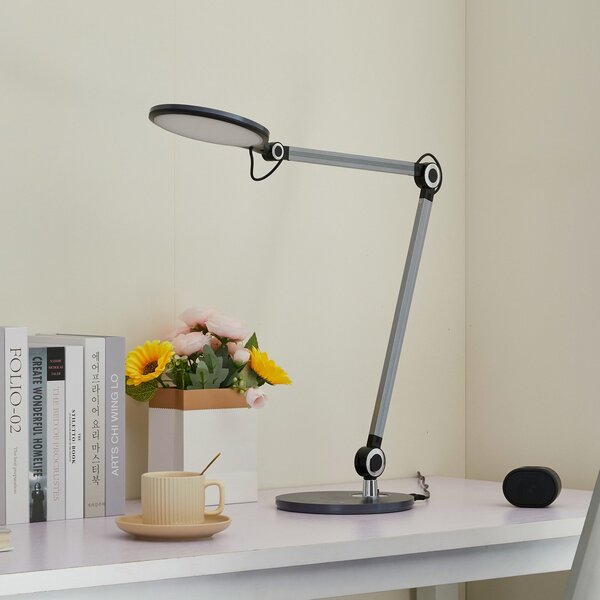 Stolní lampa Lindby, Nyxaris, stmívatelné, Šedá, Pracovna, Plast, Moderní