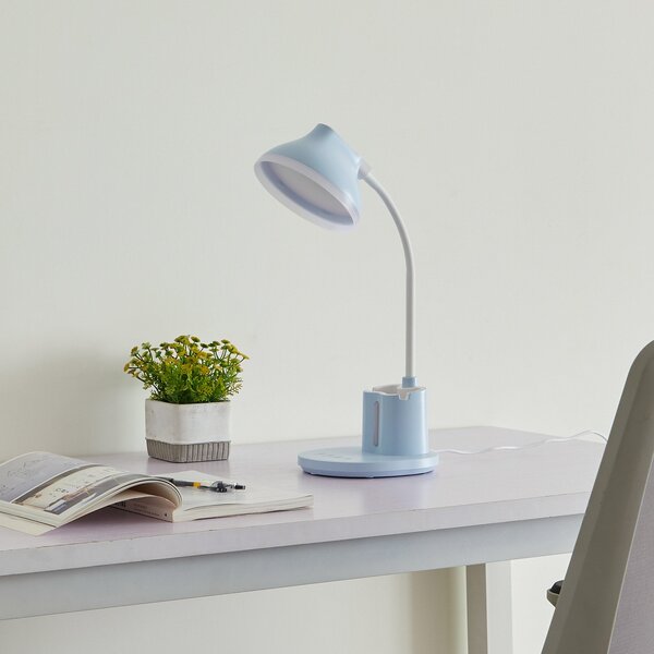 Stolní lampa Lindby, Zephyra, stmívatelné, Modrá, Pracovna, Plast, Moderní