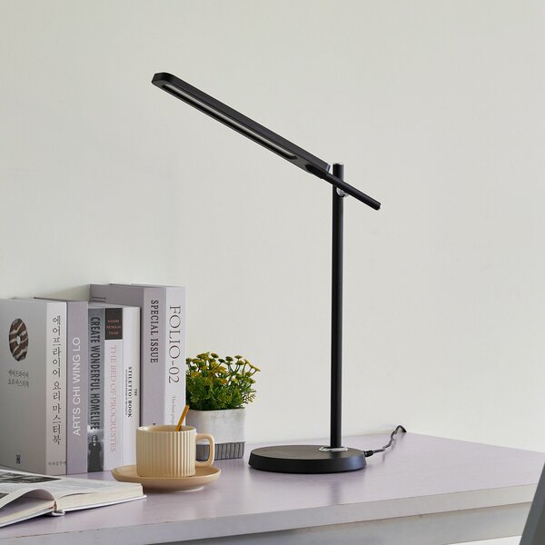 Stolní lampa Lindby, Valtorin, stmívatelné, Černá, Pracovna, Plast, Moderní
