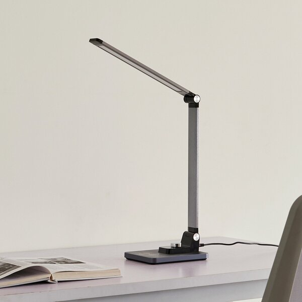 Stolní lampa Lindby, Valtaris, stmívatelné, Metalická, Pracovna, Plast, Moderní