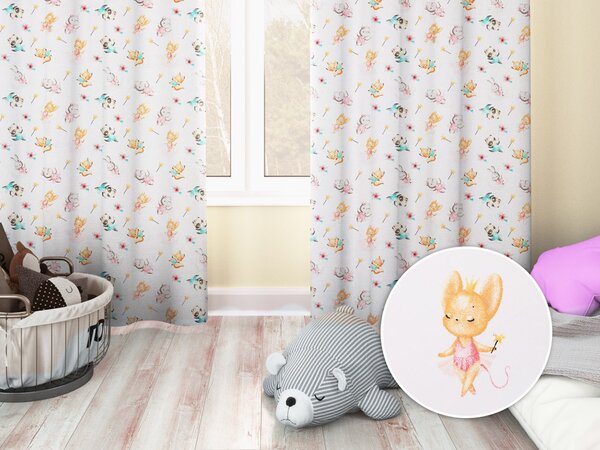 Biante Dětský bavlněný závěs Sandra SA-671 Zvířátka baletky na bílém 150x140 cm