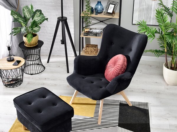 Designové křeslo Florentino (černý samet + dub)
