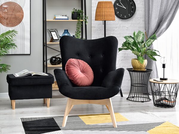 Designové křeslo Florentino (černý samet + dub)