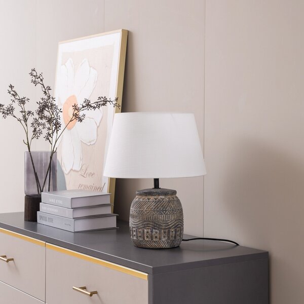 Stolní lampa Lindby, Aelith, Šedá, Obývací pokoj, Tkanina / Textil, Venkovský / rustikální