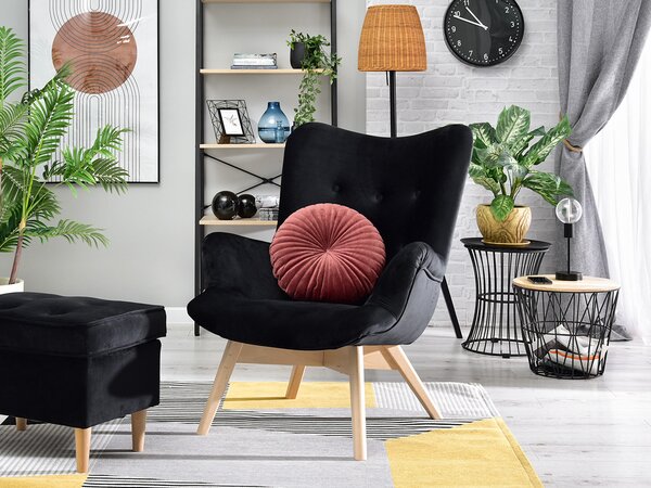 Designové křeslo Florentino (černý samet + dub)