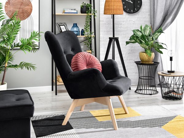 Designové křeslo Florentino (černý samet + dub)