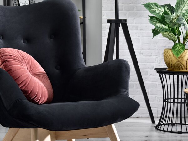 Designové křeslo Florentino (černý samet + dub)