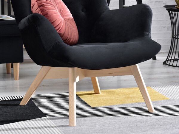 Designové křeslo Florentino (černý samet + dub)