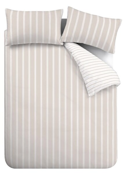 Béžové bavlněné prodloužené povlečení na dvoulůžko 230x220 cm Ashford Stripe – Bianca