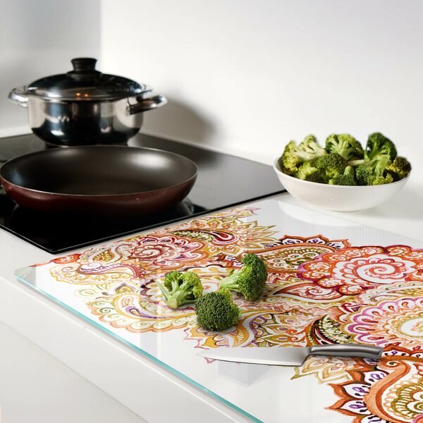 Krájecí prkénko skleněné Paisley motiv v odstínech červené a zlaté ddk-nr-wm-00006136