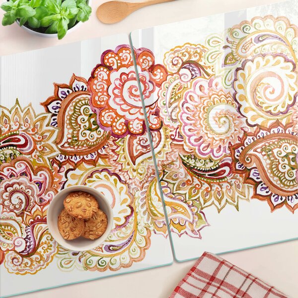 Krájecí prkénko skleněné Paisley motiv v odstínech červené a zlaté ddk-nr-wm-00006136