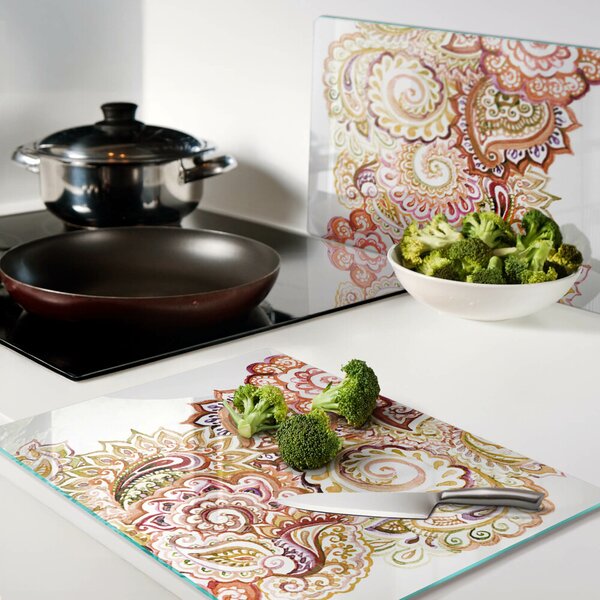 Krájecí prkénko skleněné Paisley motiv v odstínech červené a zlaté ddk-nr-wm-00006136