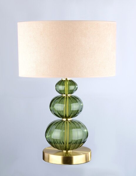 DBK GLASS Stolní lampa se třemi skleněnými koulemi ze zeleného skla v barvě Vltavínu SE-3030-1-ZM-green-moldavite