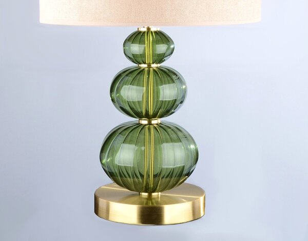 DBK GLASS Stolní lampa se třemi skleněnými koulemi ze zeleného skla v barvě Vltavínu SE-3030-1-ZM-green-moldavite