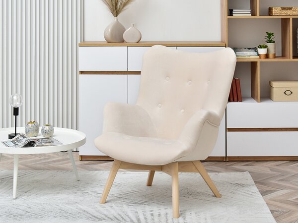 Designové křeslo Florentino (krémová + dub). Akce -15%