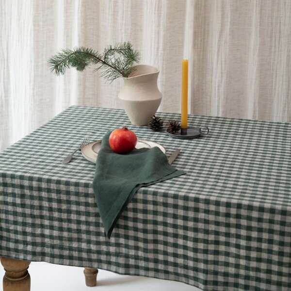 Lněný ubrus 140x250 cm Forest Green Gingham – Linen Tales