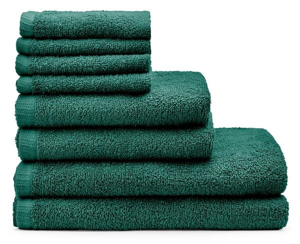 Tmavě zelené rychleschnoucí/froté bavlněné ručníky a osušky v sadě 8 ks Quick Dry – Catherine Lansfield
