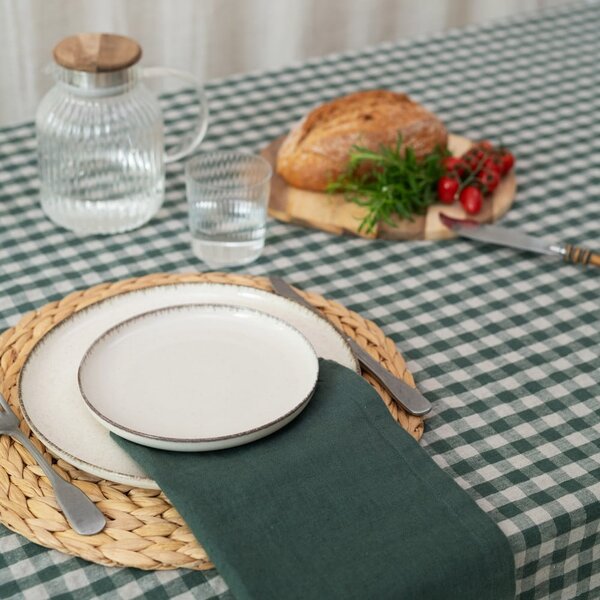 Lněný ubrus 140x250 cm Forest Green Gingham – Linen Tales