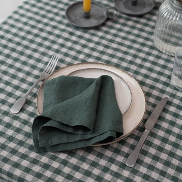 Lněný ubrus 140x250 cm Forest Green Gingham – Linen Tales