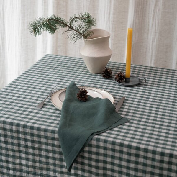 Lněný ubrus 140x250 cm Forest Green Gingham – Linen Tales
