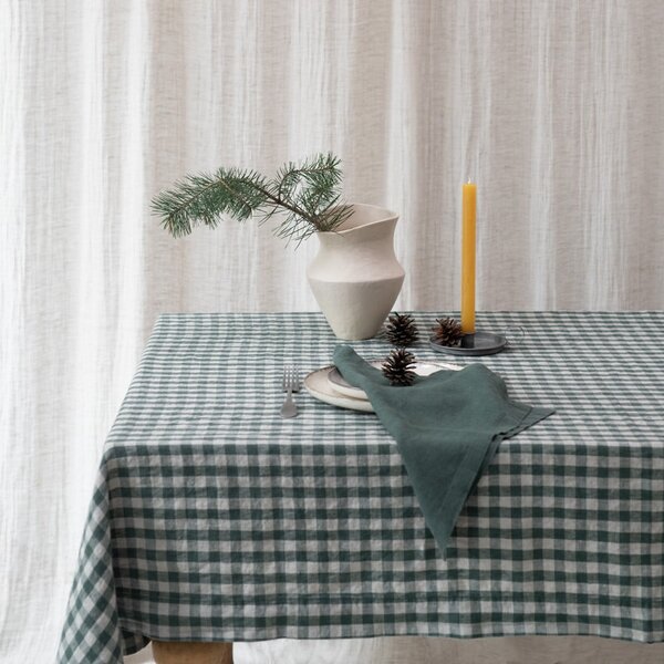 Lněný ubrus 140x250 cm Forest Green Gingham – Linen Tales
