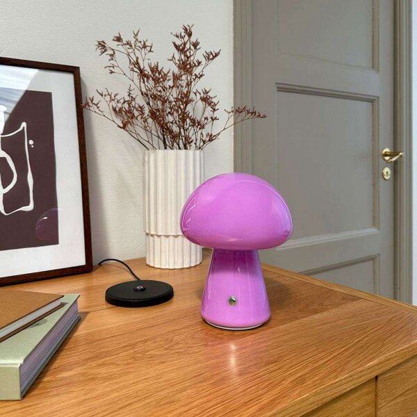 Stolní lampa Dyberg Larsen, Morkel Mushroom, stmívatelné, Fialová, Obývací pokoj, Sklo, Skandinávský