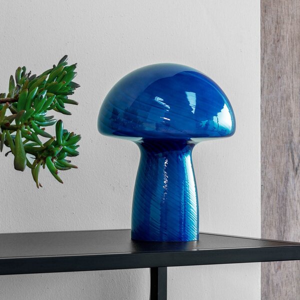 Stolní lampa Dyberg Larsen, Mushroom, Modrá, Obývací pokoj, Sklo, Design