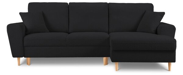 Černá rozkládací/s úložným prostorem rohová pohovka z textilie bouclé (pravý roh/s lenoškou) Kyoto – Cosmopolitan Design