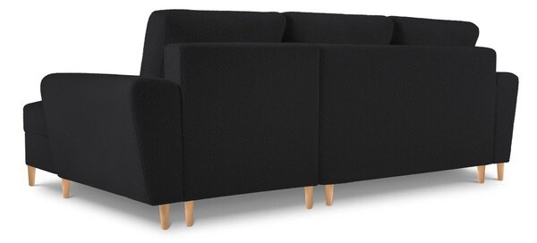 Černá rozkládací/s úložným prostorem rohová pohovka z textilie bouclé (pravý roh/s lenoškou) Kyoto – Cosmopolitan Design