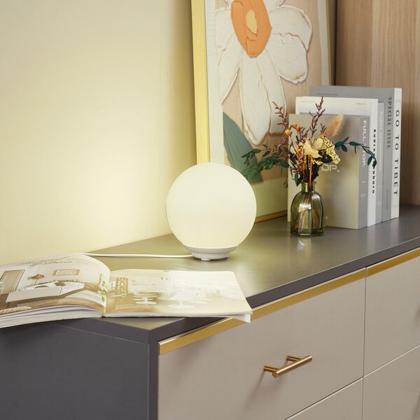 Stolní lampa Lindby, Cosmia, stmívatelné, Bílá, Obývací pokoj, Sklo, Moderní