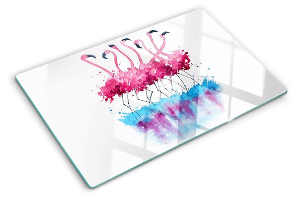 Krájecí prkénko skleněné Plameňáci ve stylu akvarelu ddk-nr-wm-00006147