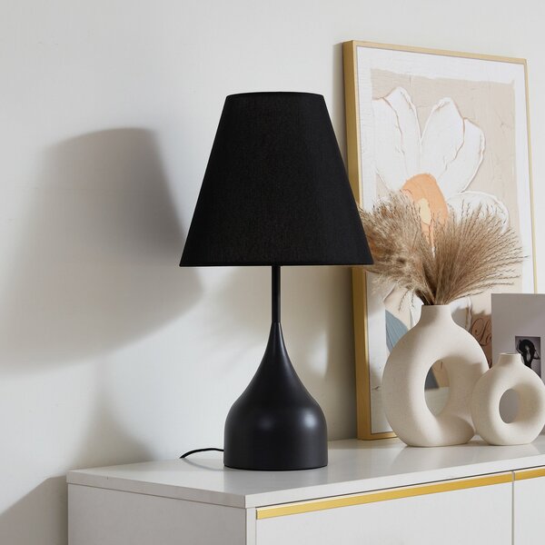 Stolní lampa Lucande, Luoti, Černá, Obývací pokoj, Tkanina / Textil, Moderní