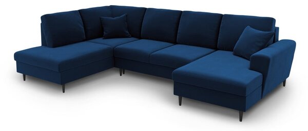 Modrá sametová rozkládací/s úložným prostorem rohová pohovka (levý roh/do "U") Kyoto – Cosmopolitan Design
