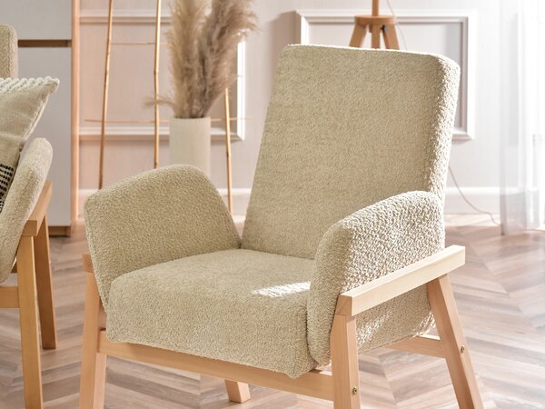 Relaxační křeslo Laopas (béžová + dub). Akce -10%