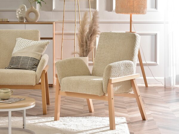 Relaxační křeslo Laopas (béžová + dub). Akce -10%