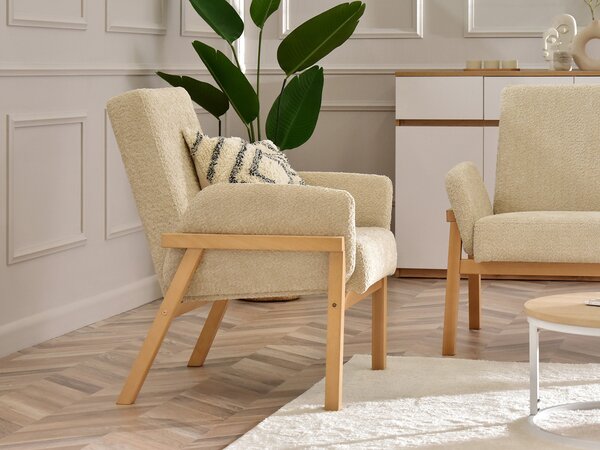 Relaxační křeslo Laopas (béžová + dub). Akce -10%