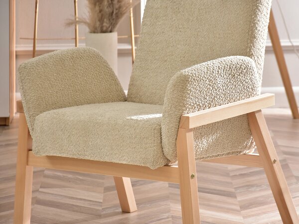 Relaxační křeslo Laopas (béžová + dub). Akce -10%