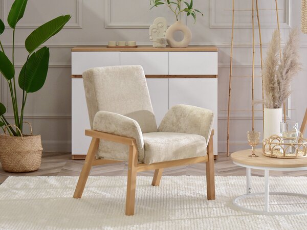 Relaxační křeslo Laopas (béžová + dub). Akce -10%