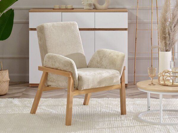 Relaxační křeslo Laopas (béžová + dub). Akce -10%