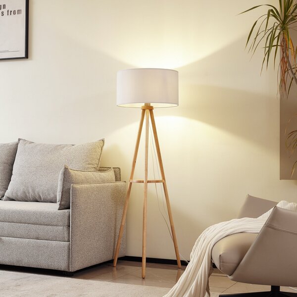 Stojací Lampa Lindby, Adamio, Bílá, Obývací pokoj, Tkanina / Textil, Venkovský / rustikální