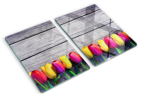 Skleněné krájecí prkénko Tulipány na dřevěném pozadí ddk-nr-wm-00006203